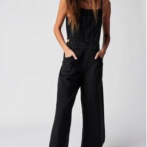 Free people black denim overalls NWT women's XL